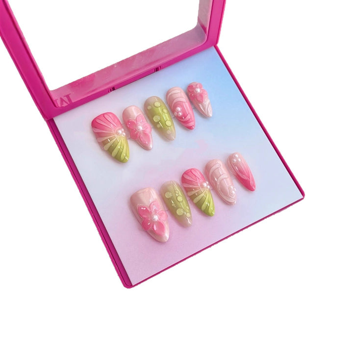 Decorative Press-On Nail Art Kit with Floral and Glossy Accents