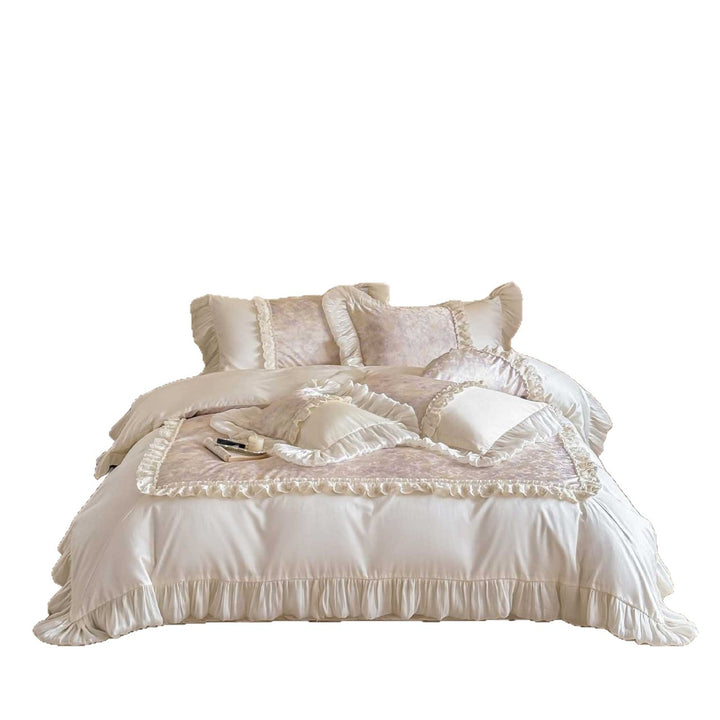 Romantic Ruffled Floral Reversible Duvet Cover Set
