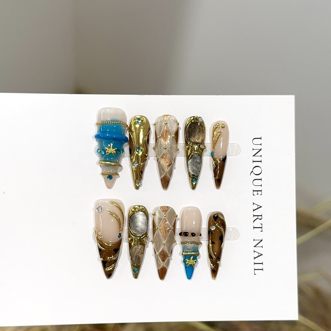 Artistic Long-Stiletto Press-On Nail Set