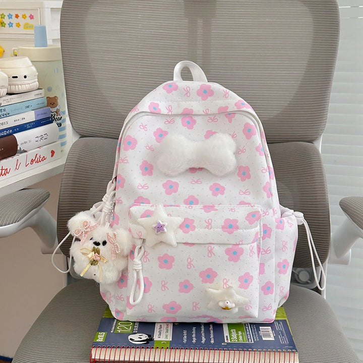 Floral-Embellished Patterned Backpack Bowlift