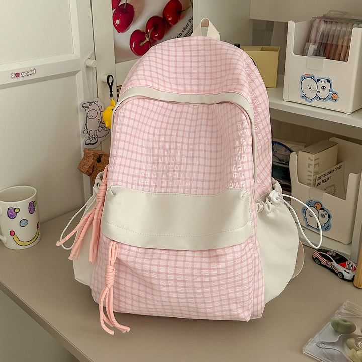 Textured Casual Backpack with Charm Bowlift