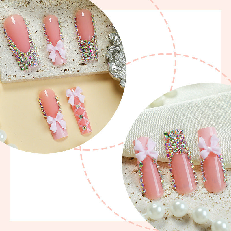 Artificial nail set with elegant bow and glitter accents Bowlift