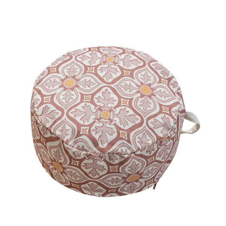 Round seat pouf with woven jacquard structure and practical carrying handle Bowlift
