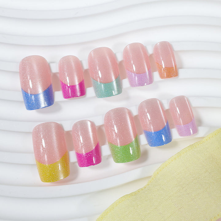 Acrylic nail set with colorful French tips Bowlift