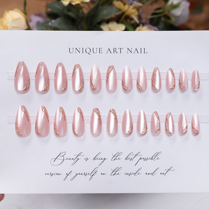 Long-Stiletto Gradient Press-On Nails with Artistic Swirl Design