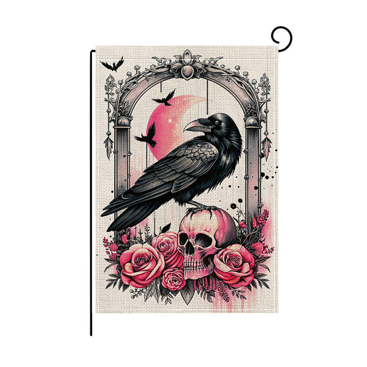 Decorative Halloween Garden Flag with Double-Sided Burlap-Texture Pumpkin & Crow Print