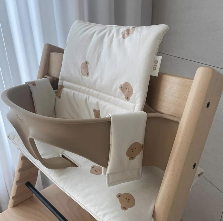 Padded Baby High Chair Cushion Set with Removable Teddy Applique