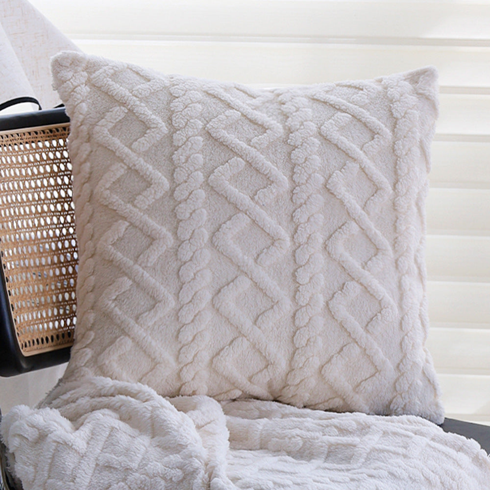 Square plush cushion cover with Scandi braid pattern and extra soft Sherpa quality Bowlift