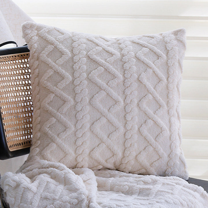 Square plush cushion cover with Scandi braid pattern and extra soft Sherpa quality Bowlift