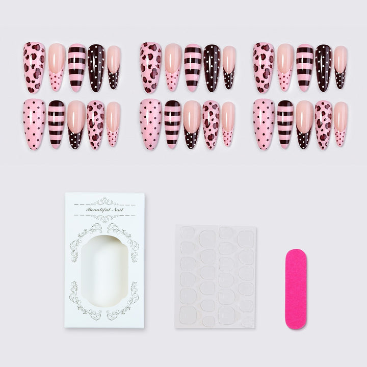 Nail set with stylish leopard and striped pattern Bowlift