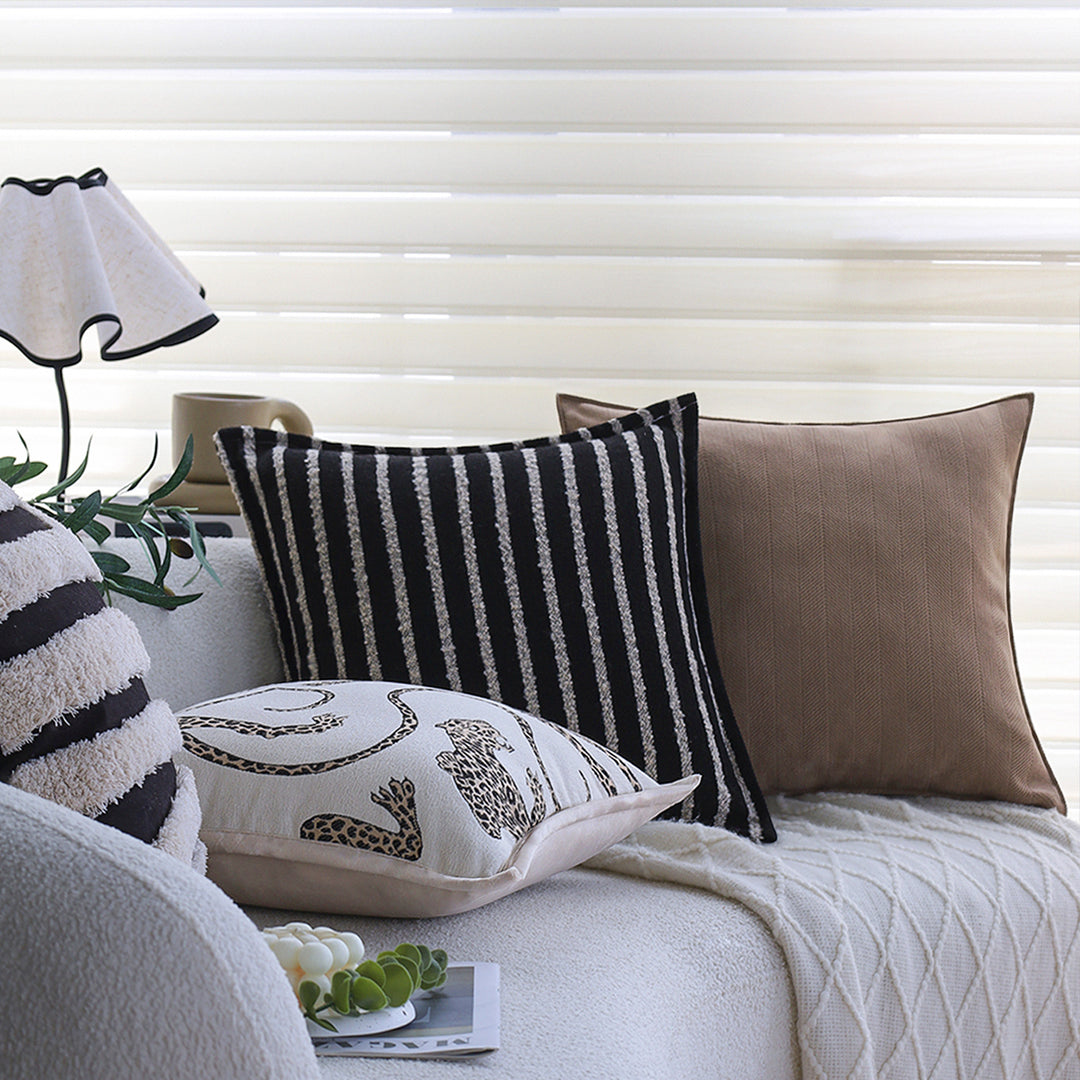 Square cushion cover with rustic textured fabric and concealed zipper Bowlift