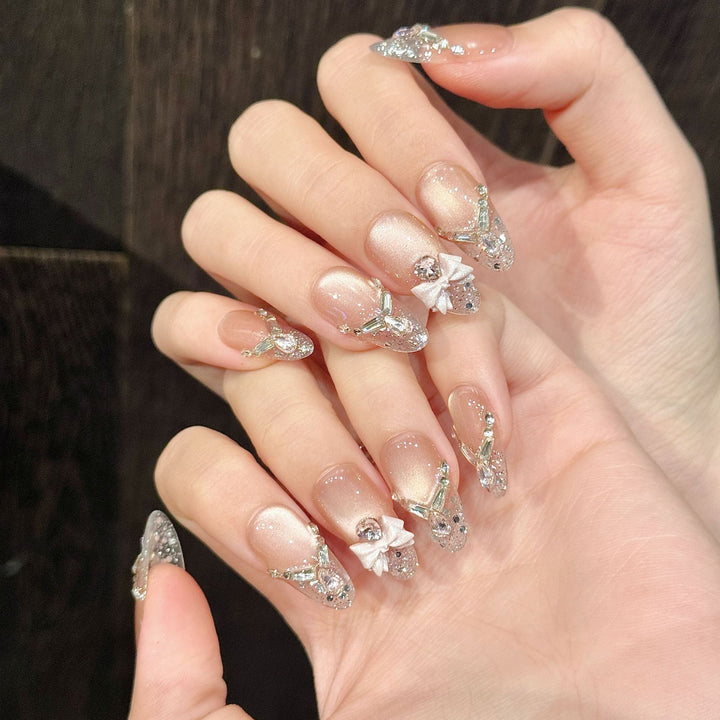 Elegant Crystal-Embellished Press-On Nails