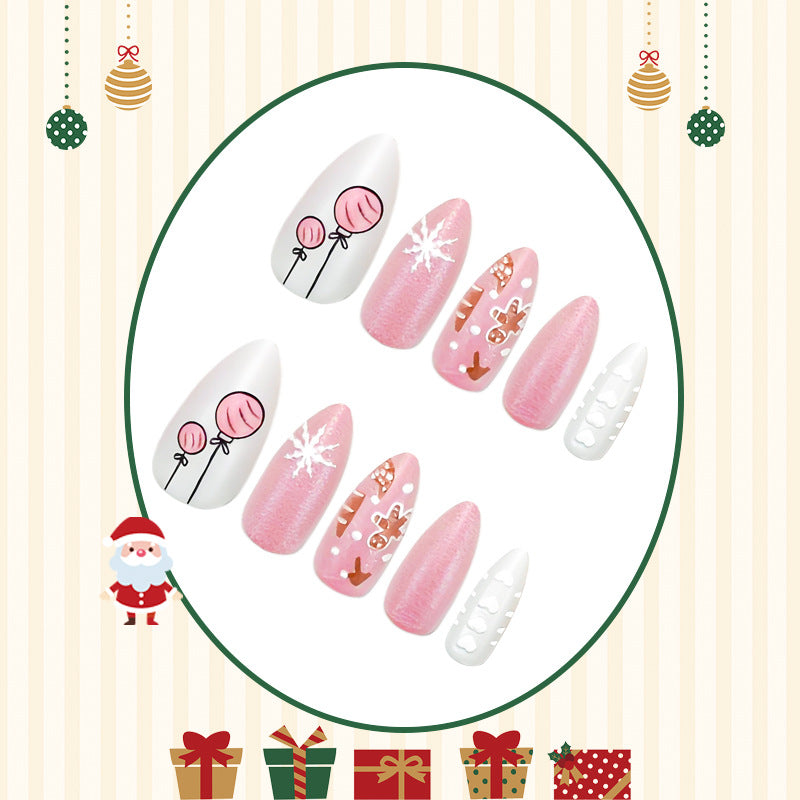 Acrylic nail set with festive Christmas designs and elegant embellishments Bowlift
