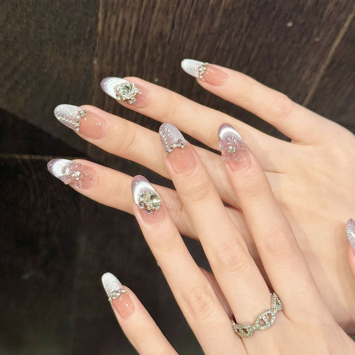 Elegant Rhinestone-Embellished Press-On Nail Art Set