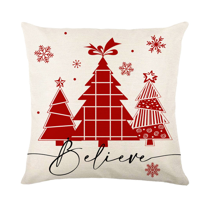 Festive Decorative Throw Pillow Cover with Holiday Script and Botanical Illustration