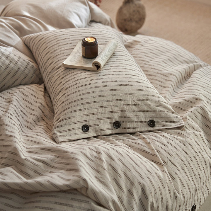 Breathable Linen-Cotton Striped Duvet Cover Set with Button Closures