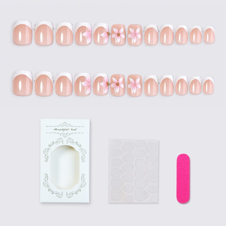 Artificial nail set with delicate floral designs Bowlift