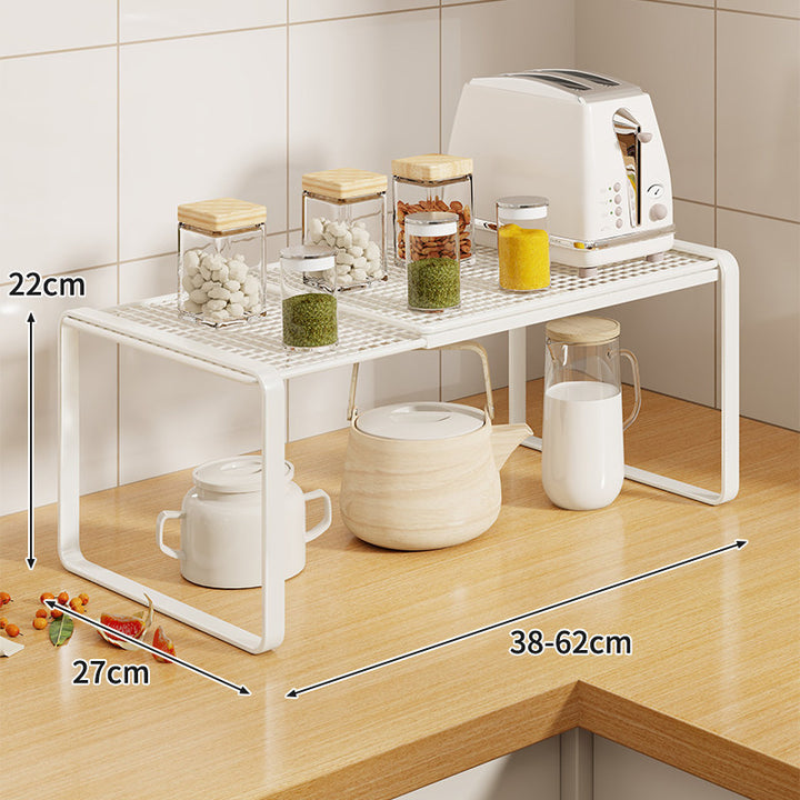 Countertop Elevated Kitchen Shelf Riser Organizer with Ventilated Grid and Open Storage