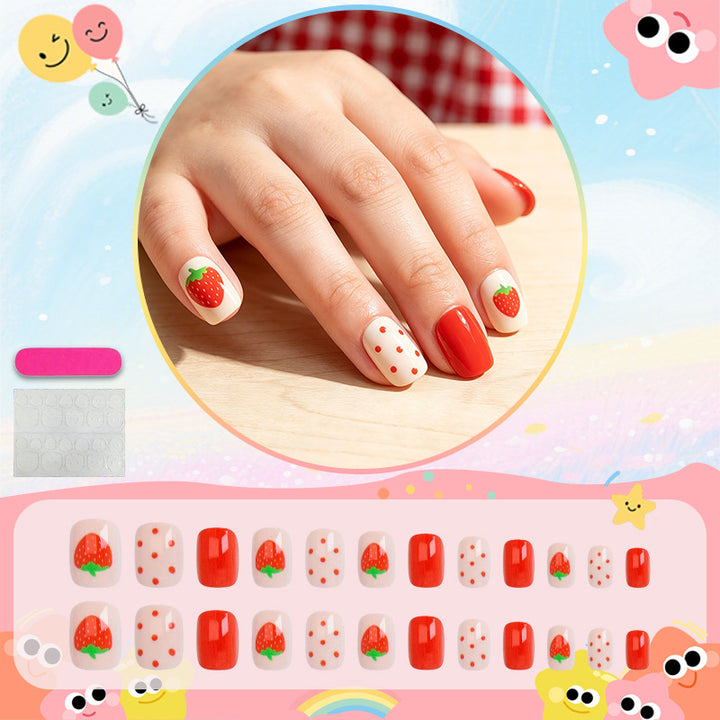 Artificial nail set with cute strawberry and polka dot designs Bowlift