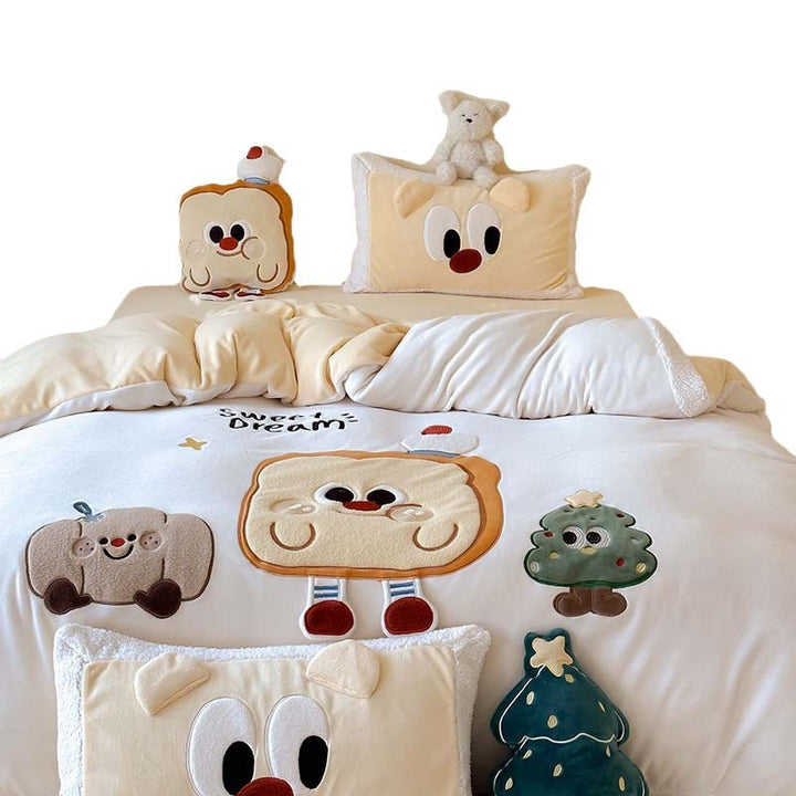 Christmas cuddly bedding set with 3D applications and teddy fleece