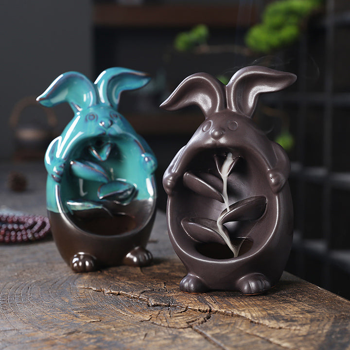 Rabbits-Theme Ceramic Incense Holder