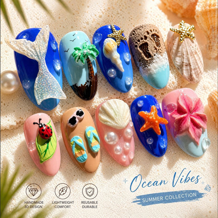 Artificial nail set with maritime patterns Bowlift