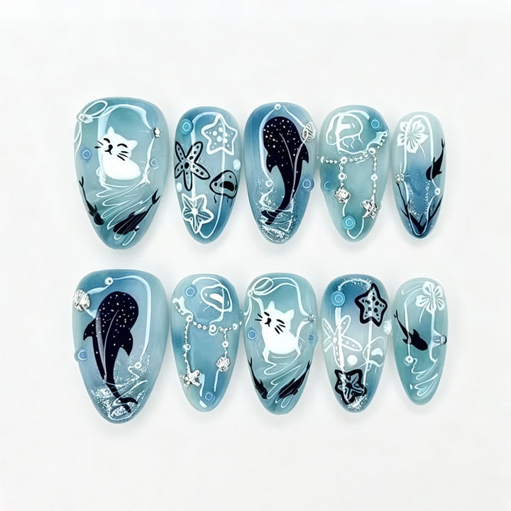 Ocean-Inspired Artistic Press-On Nail Collection