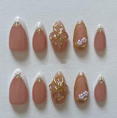 Elegant Floral Accent Press-On Nails Bowlift