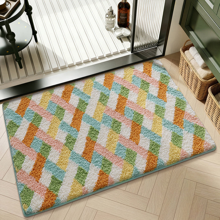 Plush Geometric Pattern Bath Mat