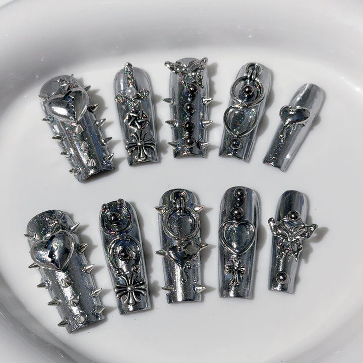 Gothic-Inspired Metallic Nail Art Set