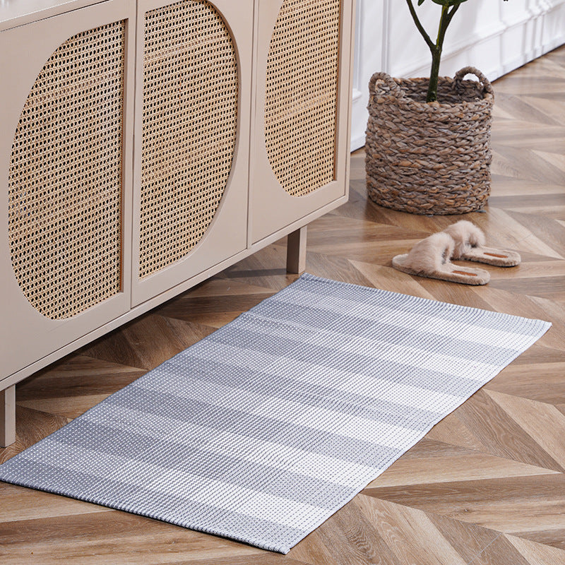 Flat-woven runner rug with check pattern and decorative border stripe Bowlift