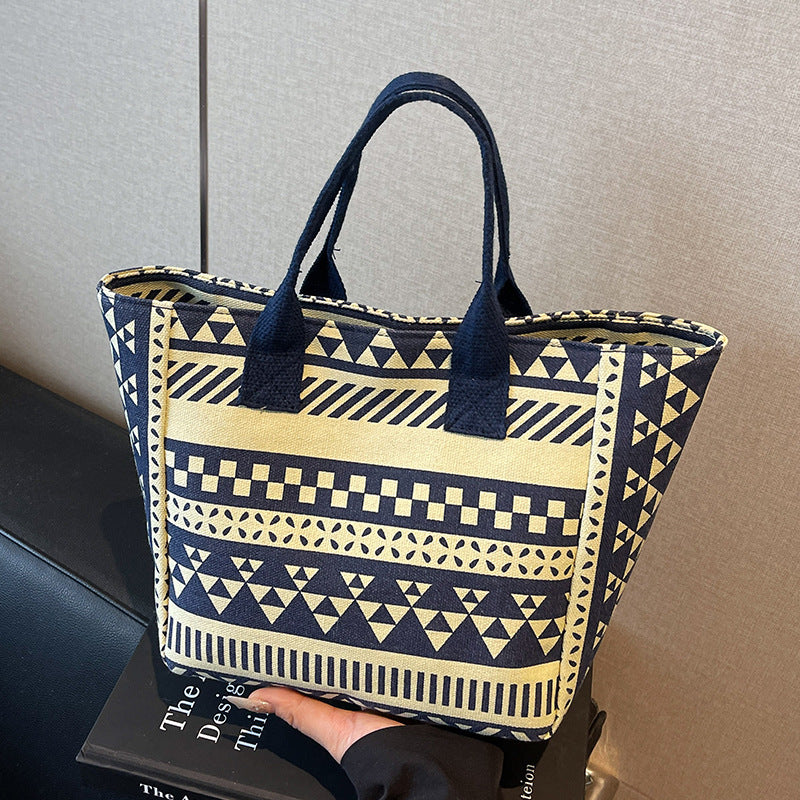 Geometric Print Canvas Tote Bag