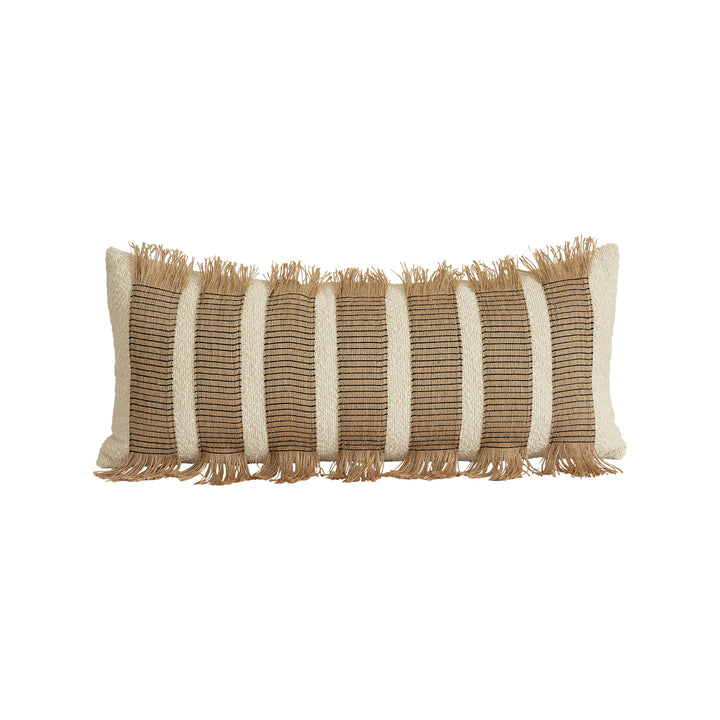 Woven cushion cover with bouclé surface and jute fringes Bowlift