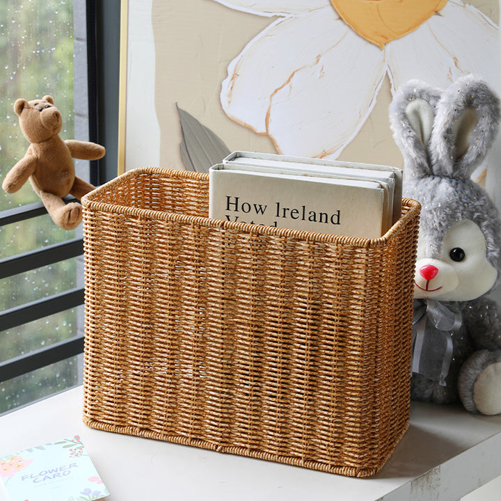 Rectangular Woven Storage Basket with Cut-Out Handles with Cutout Handles
