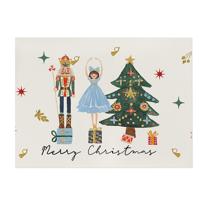 Festive Cotton-Linen Holiday Wall Art Panel with Hand-Drawn Christmas Trees and 'Fa La La' Script