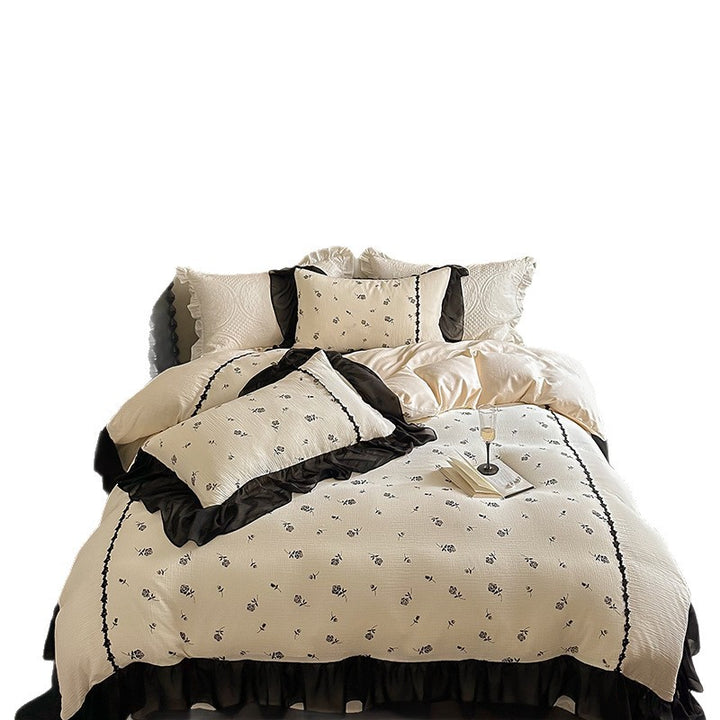 Floral Ruffled Quilted Duvet Cover Bedding Set