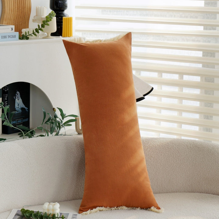 Rectangular Fringe Lumbar Cushion Cover made of Velvet Imitation with Soft Microfiber Surface Bowlift