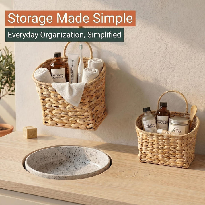 Handwoven Storage Basket with Durable Leather Handles Bowlift