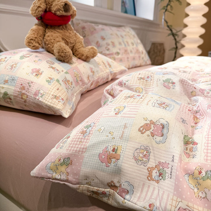 Cotton satin bedding set with fine sketch pattern