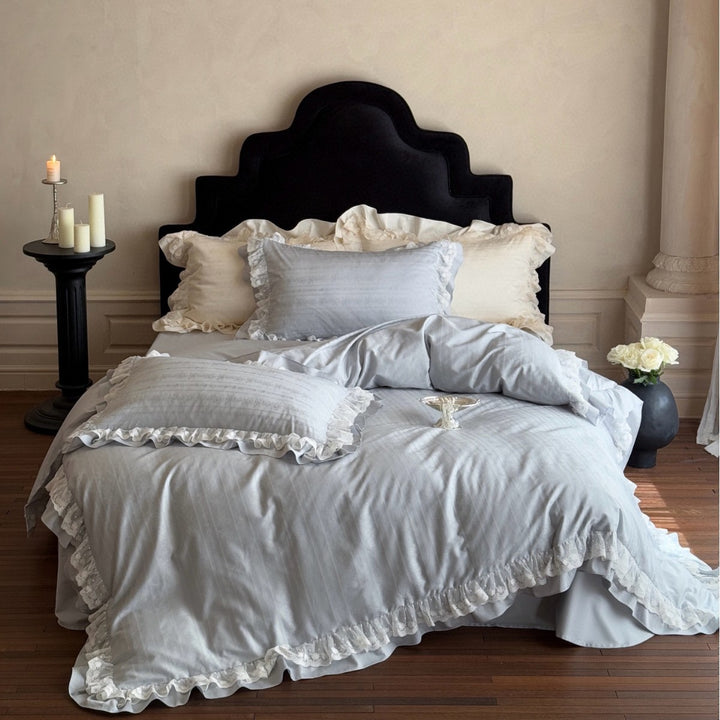 Ruffled Jacquard Duvet Cover Set with Pillow Shams
