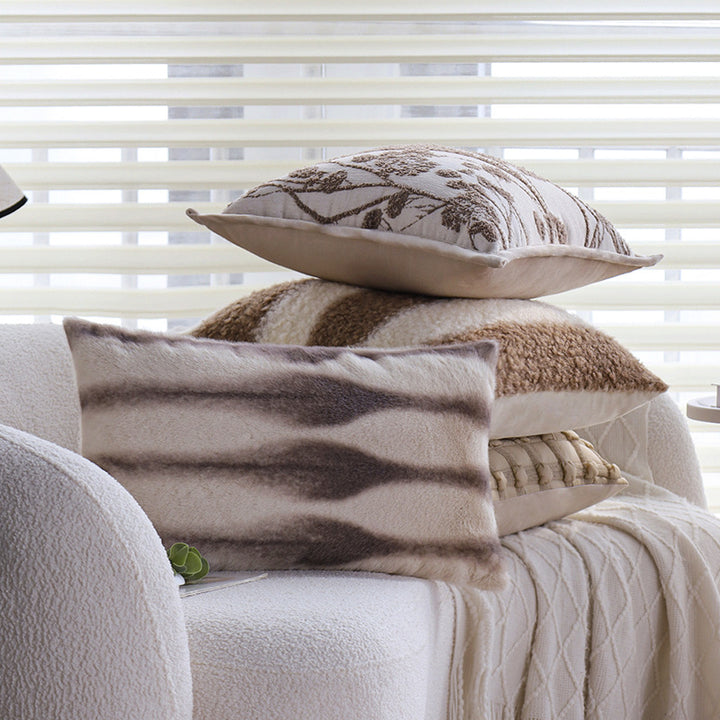 Rectangular decorative cuddle pillow cover with striped teddy boucle look and sherpa finish Bowlift