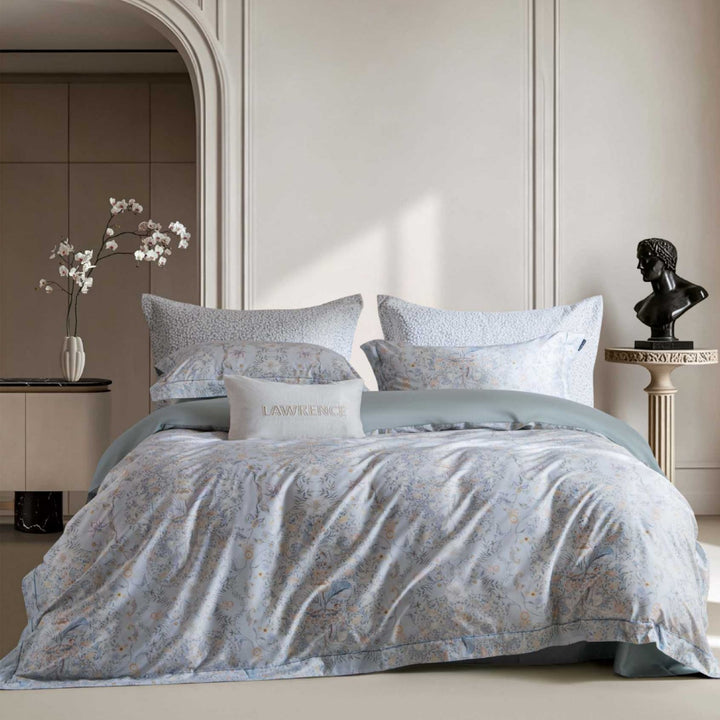 Vintage Botanical Cotton Percale Duvet Cover Set with Embroidered Accent Pillowcase