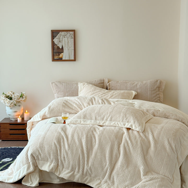 Plush Quilted Velvet Comforter Set with Decorative Shams