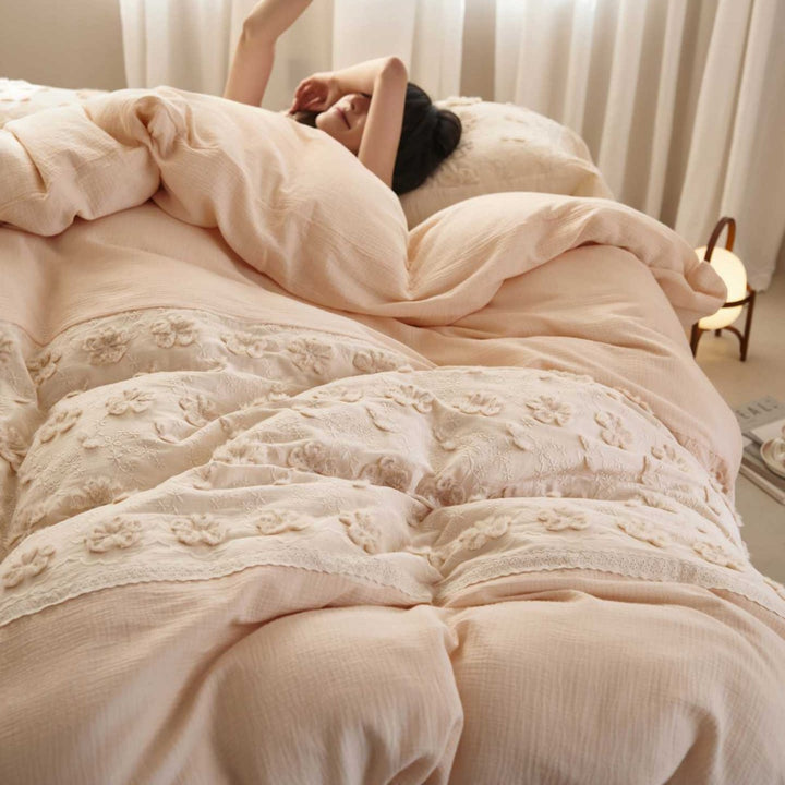 Floral Appliqué Cotton Coverlet Set