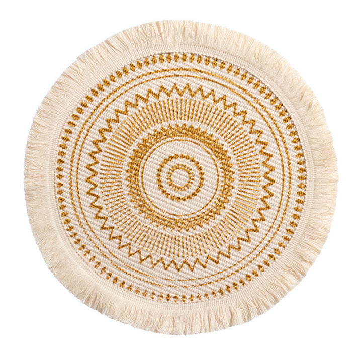 Round woven Boho rug mat with decorative fringes Bowlift