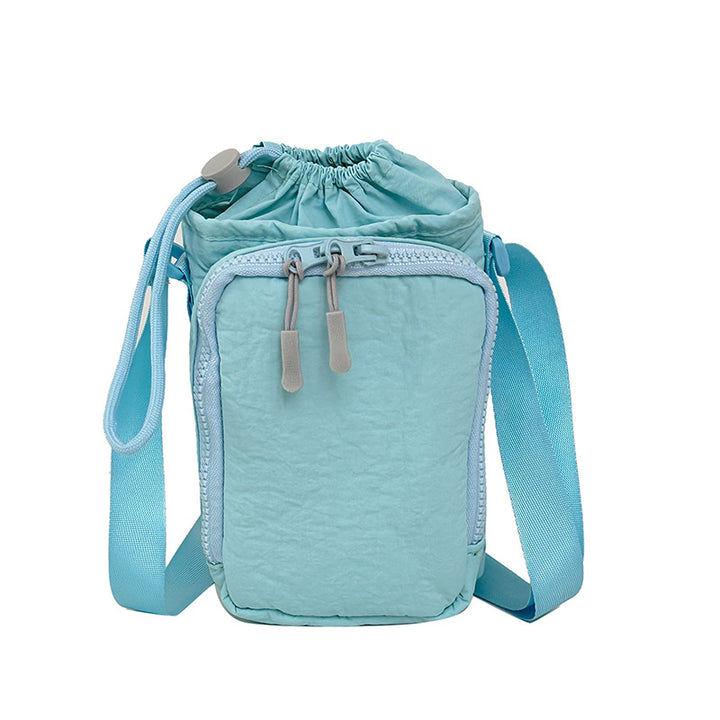 Compact Drawstring Crossbody Utility Pouch with Front Zip Pocket Bowlift