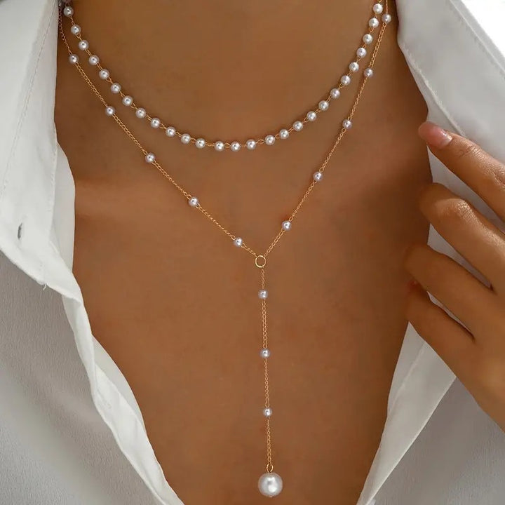 Layered Pearl Chain Necklace Bowlift