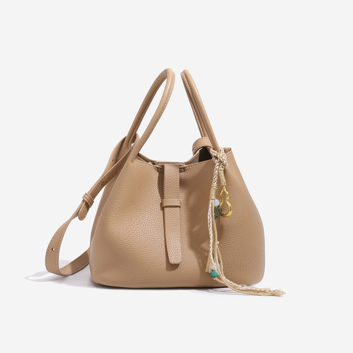 Stylish Bucket Handbag with Decorative Charm