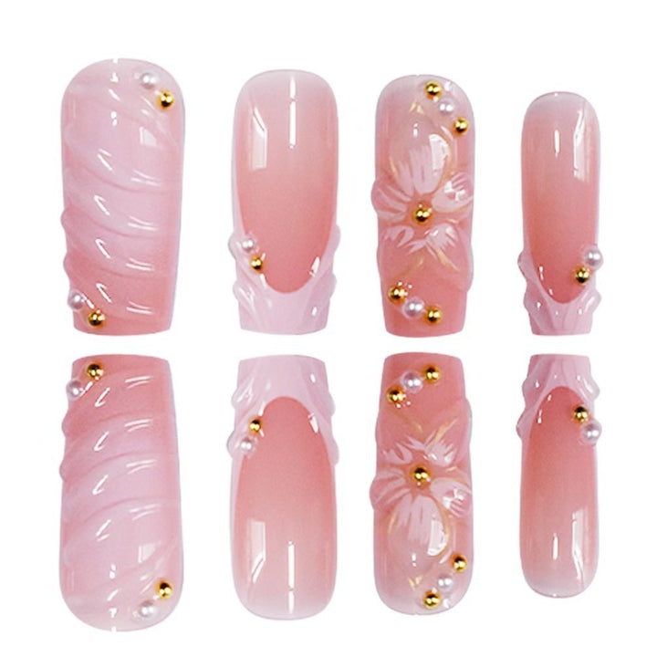 Elegant Floral Decorated Press-On Nails Bowlift