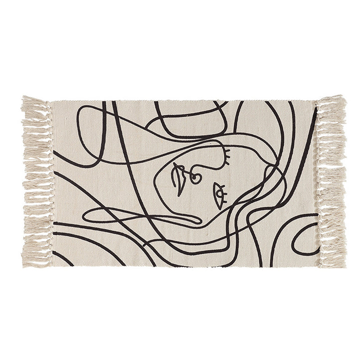Woven cotton tabletop set with abstract line art Bowlift